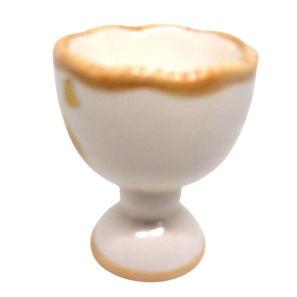 Susan Winget 10 Ceramic Bunny & Butterfly Egg Cup Holder 2.5"x3" White & Tan Vtg - Picture 4 of 4